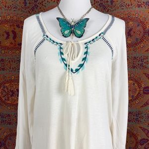 Embroidered White Lucky Brand Tunic L